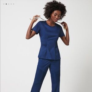 Jaanuu Moto Scrub Top in Estate Blue